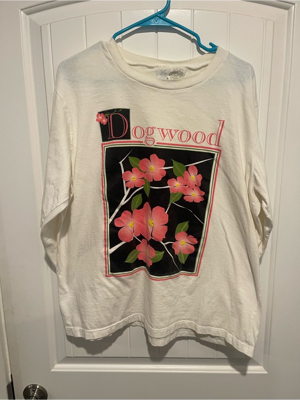 Vintage Just My Size Dogwood Floral Graphic Long Sleeve Shirt 1X USA